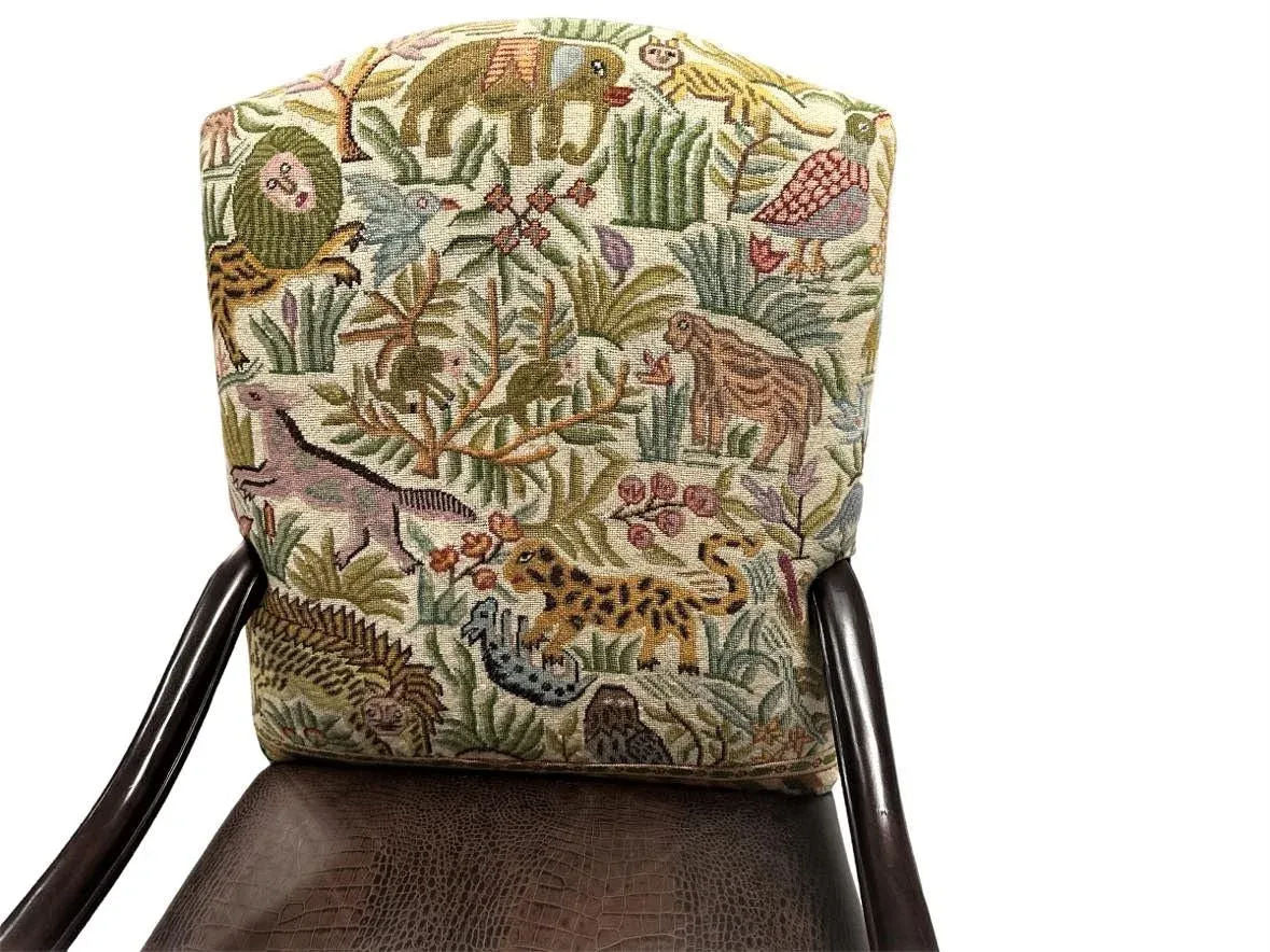 Hacienda Chair Upholstered With Jungle Animals Tapestry and Embossed Cowskin - Image 11