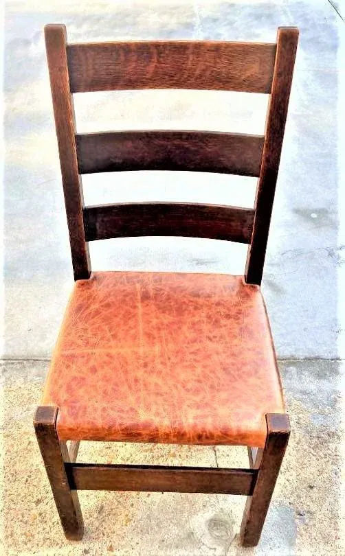 Signed Gustav Stickley Quarter Sawn Mission Oak Chair With New Leather Seat Cover - Early 20th Century - Image 11