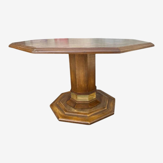 Vintage Octagonal Oak Pedestal Game Table or Dining Table - Late 20th Century Made in the United States - Image 1