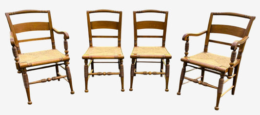 Nichols & Stone Maple Frame and Rush Seat Dining Chairs - Set of 4 Including 2 Armchairs - Image 1