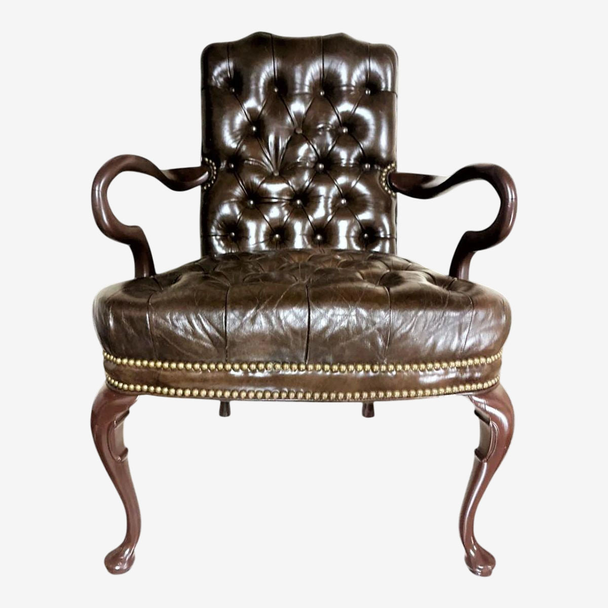 Schafer Brothers Vintage Chesterfield Style Tufted Leather Arm Chair - Mid 20th Century - Image 1