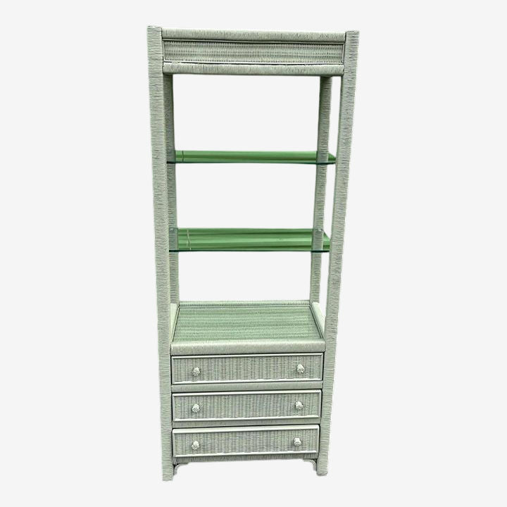 Henry Link Lexington Coastal Wicker Étagère 1980s - Newly Painted in Sage - Image 1