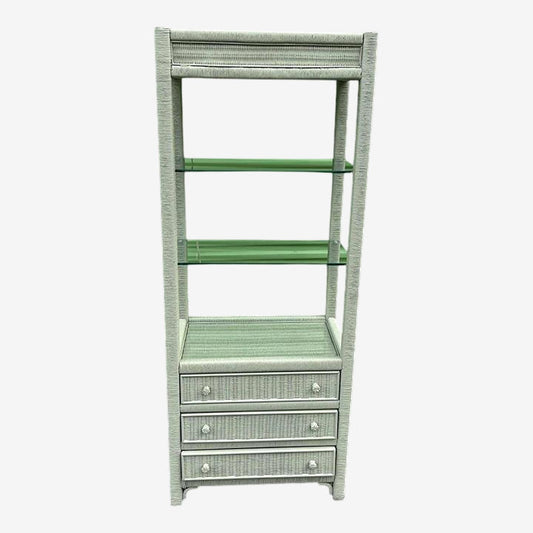 Henry Link Lexington Coastal Wicker Étagère 1980s - Newly Painted in Sage - Image 1