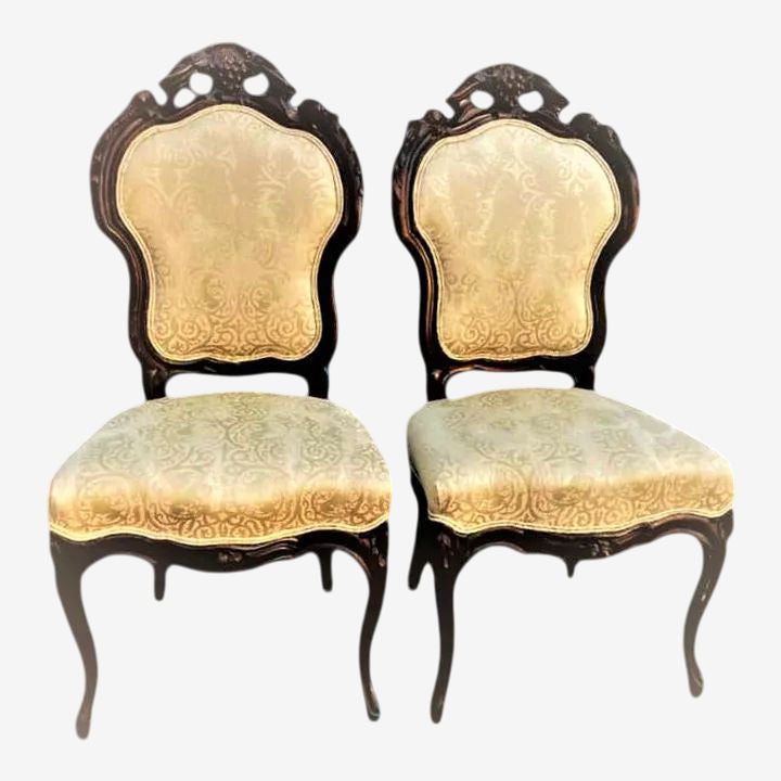 Antique Austro-Hungarian Heavily Carved Walnut Side Chairs - a Pair - 19th Century - Image 1