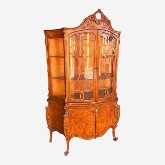 Romweber Louis XV Breakfront China Cabinet in Amber Burlwood - Vintage 1950s - Image 1