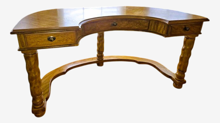 Drexel Vintage Solid Oak Demilune Executive Desk - Circa Mid to Late 20th Century - Image 1