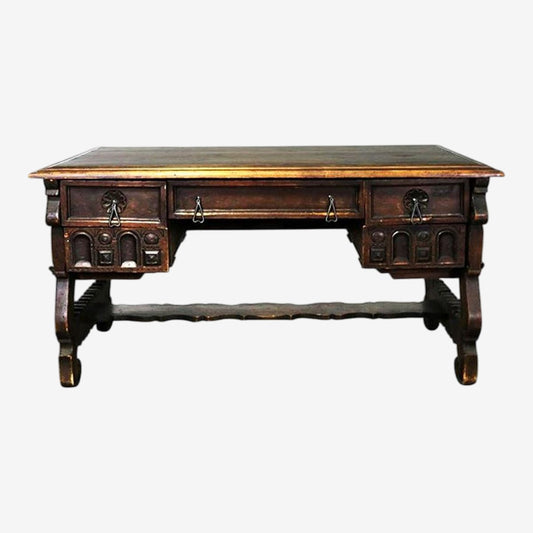 Heavily Carved Artes De México Internacionales Hacienda Style Desk - Vintage 1960s - Image 1