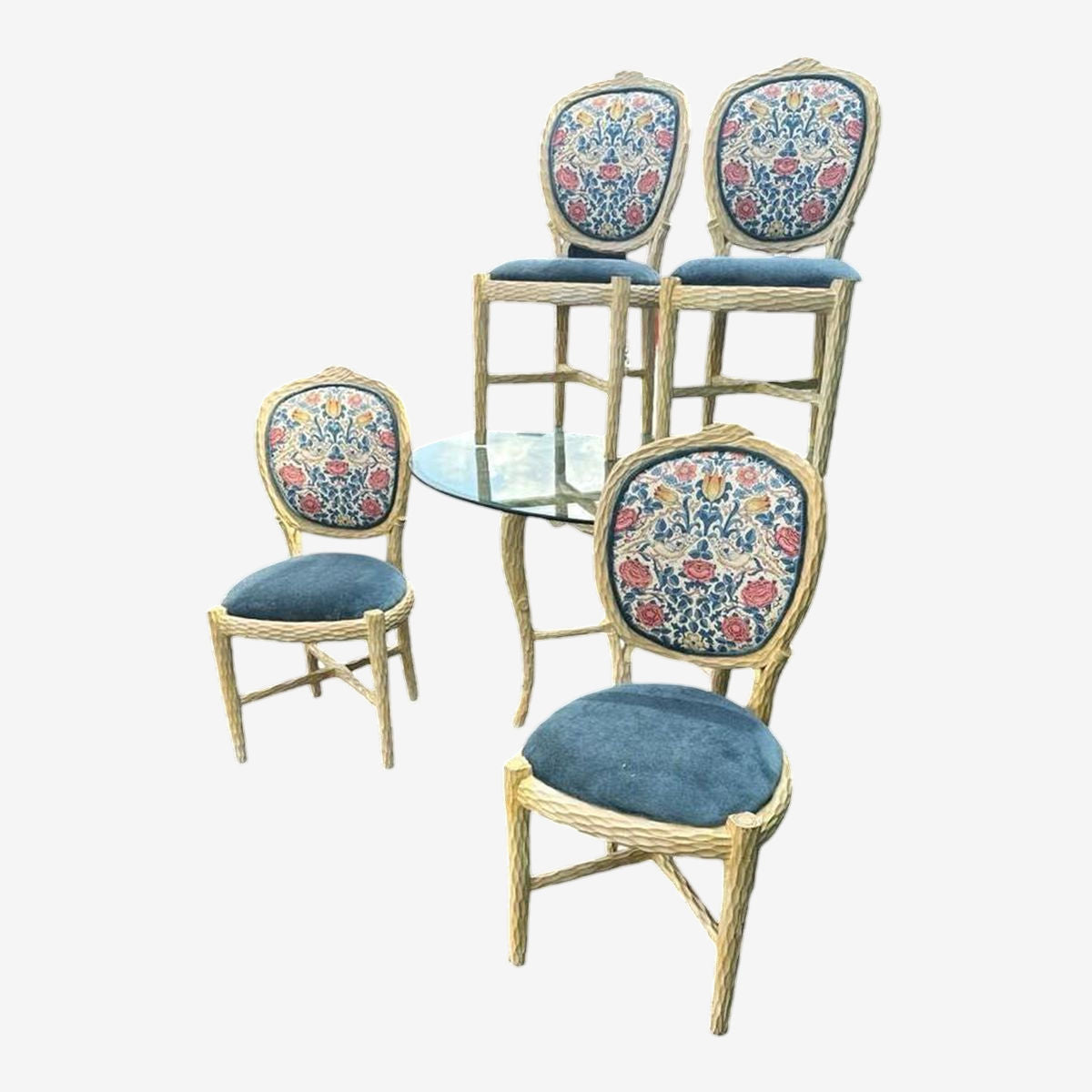 Faux Bois Dining Table and Four Chairs by Andre Originals With New William Morris 'Rose' Linen Upholstery - Vintage Late 20th Century - Image 1