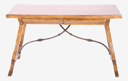 Antique Spanish Writing Desk or Console Table With Iron Stretcher - Circa Early 20th Century - Image 1