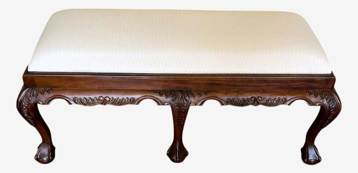 Mahogany Clawfoot Bench by Georgian Furnishings Co. Of New Orleans - Vintage Late 20th Century - Image 1