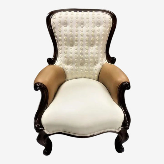 19th Century Bergere Chair Reupholstered in Leather and Chenille - Image 1