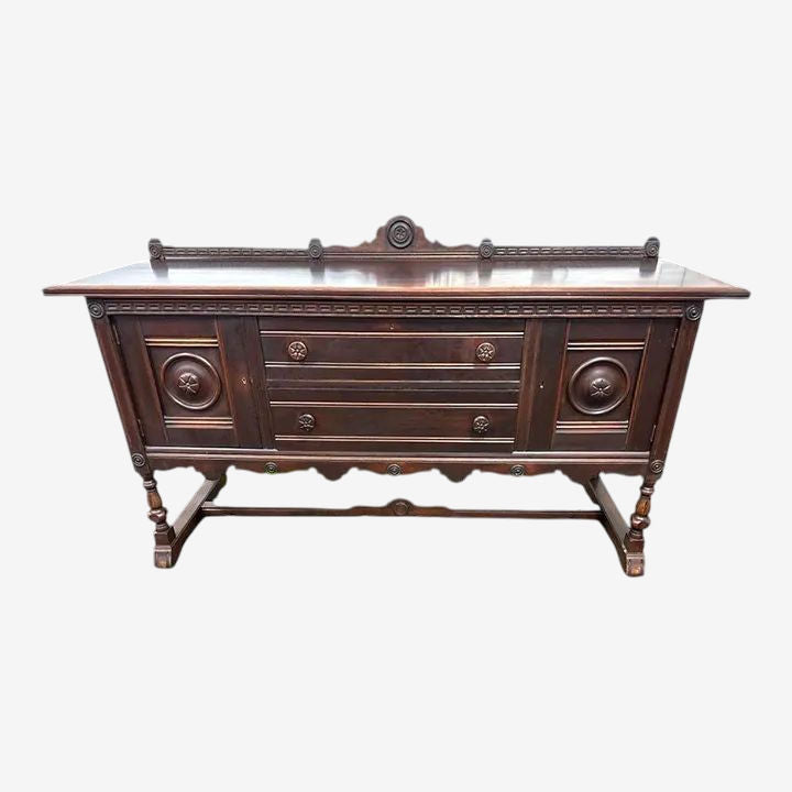 Rare Antique 1920s Baker Furniture Company Walnut Spanish Revival 72" Buffet Sideboard Made in Allegan, Michigan - Image 1