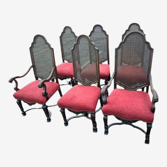 Antique Spanish Renaissance Style Walnut and Caning Dining Chairs - Set of 6 - Circa 1910 - Image 1