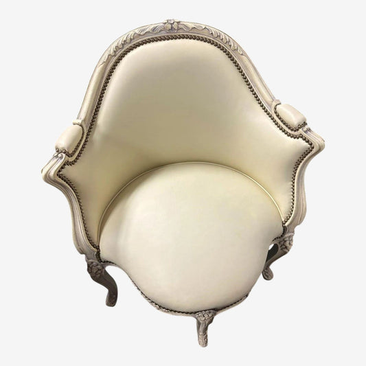 Louis XV French Leather and Painted Carved Wood Corner Chair - Vintage Early 21st Century - Image 1