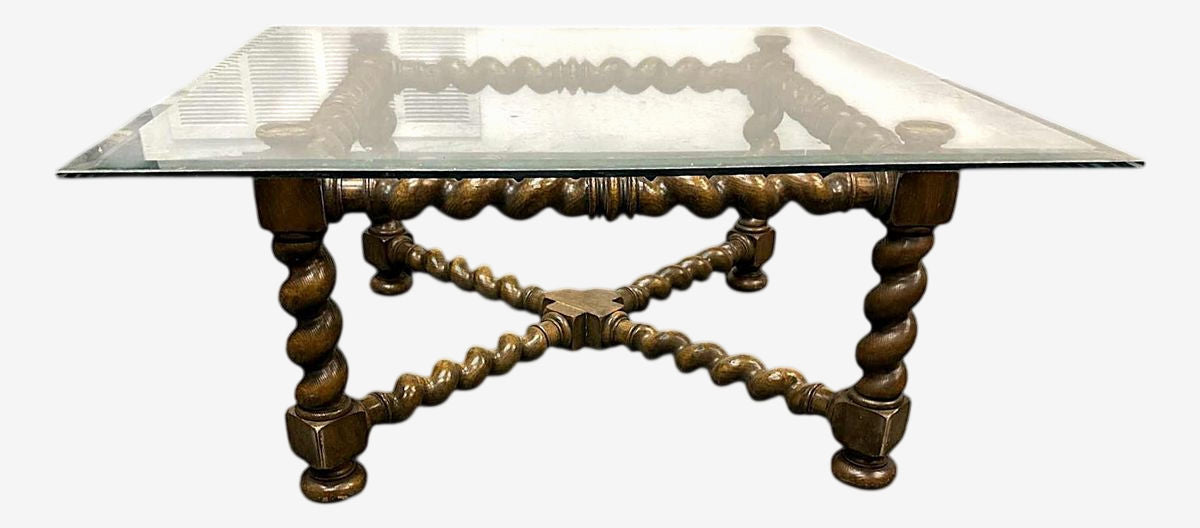 Baker Furniture Collectors Edition Barley Twist Oak Glass Top Coffee Table - Vintage Mid 20th Century - Image 1