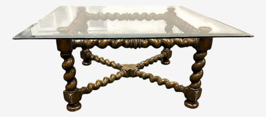 Baker Furniture Collectors Edition Barley Twist Oak Glass Top Coffee Table - Vintage Mid 20th Century - Image 1