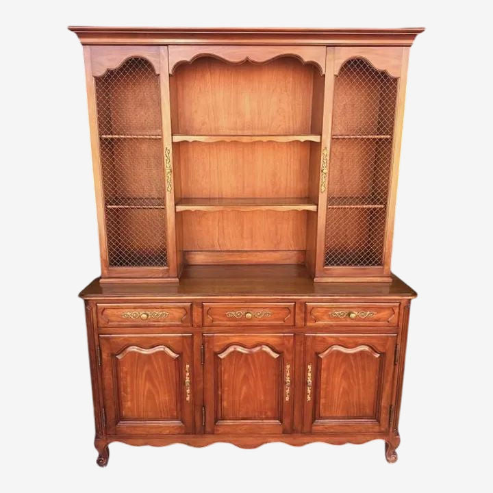 Kindel Grand Rapids Large Belvedere Solid Cherry Wood Louis XV French Provincial Style China Cabinet - Vintage 1950s - Image 1
