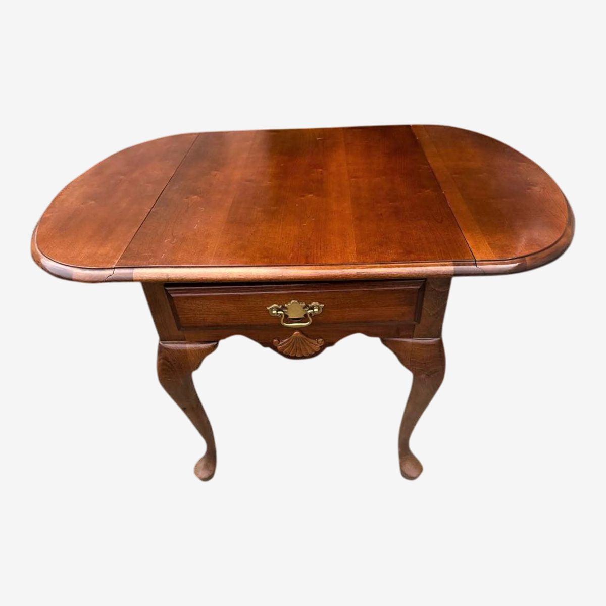 Solid Cherry Wood Drop Leaf Queen Anne Side Table by American Drew - Vintage Late 20th Century - Image 1
