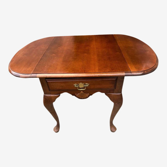 Solid Cherry Wood Drop Leaf Queen Anne Side Table by American Drew - Vintage Late 20th Century - Image 1
