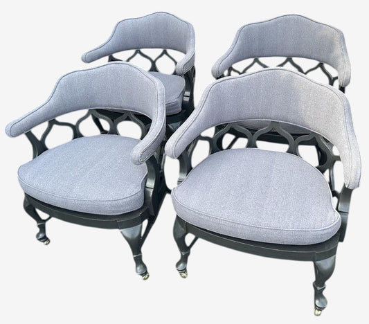 1960s Thomasville Hollywood Regency Tub Dining or Conference Room Chairs on Casters With New Upholstery - Set of 4 - Image 1