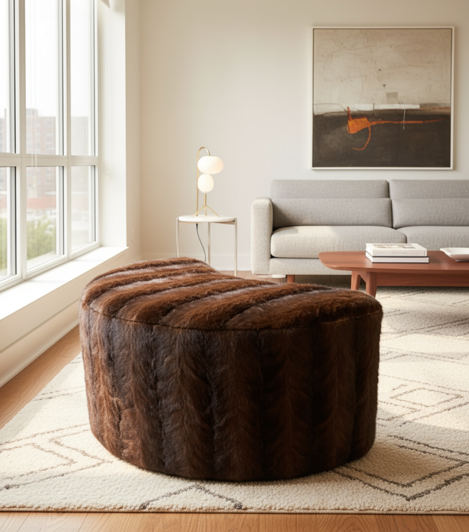 Vladimir Kagan Nautilus Ottoman in modern home setting